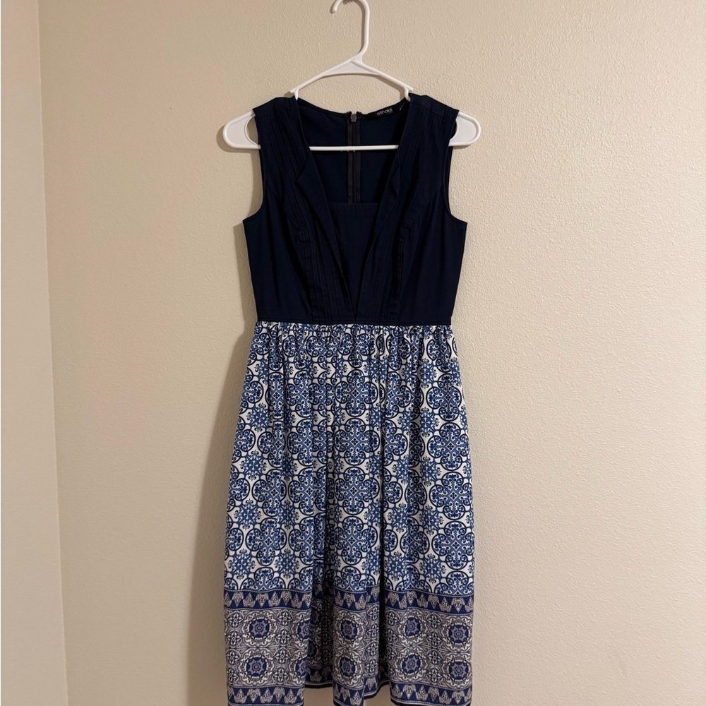 eShakti Navy and White Midi Dress